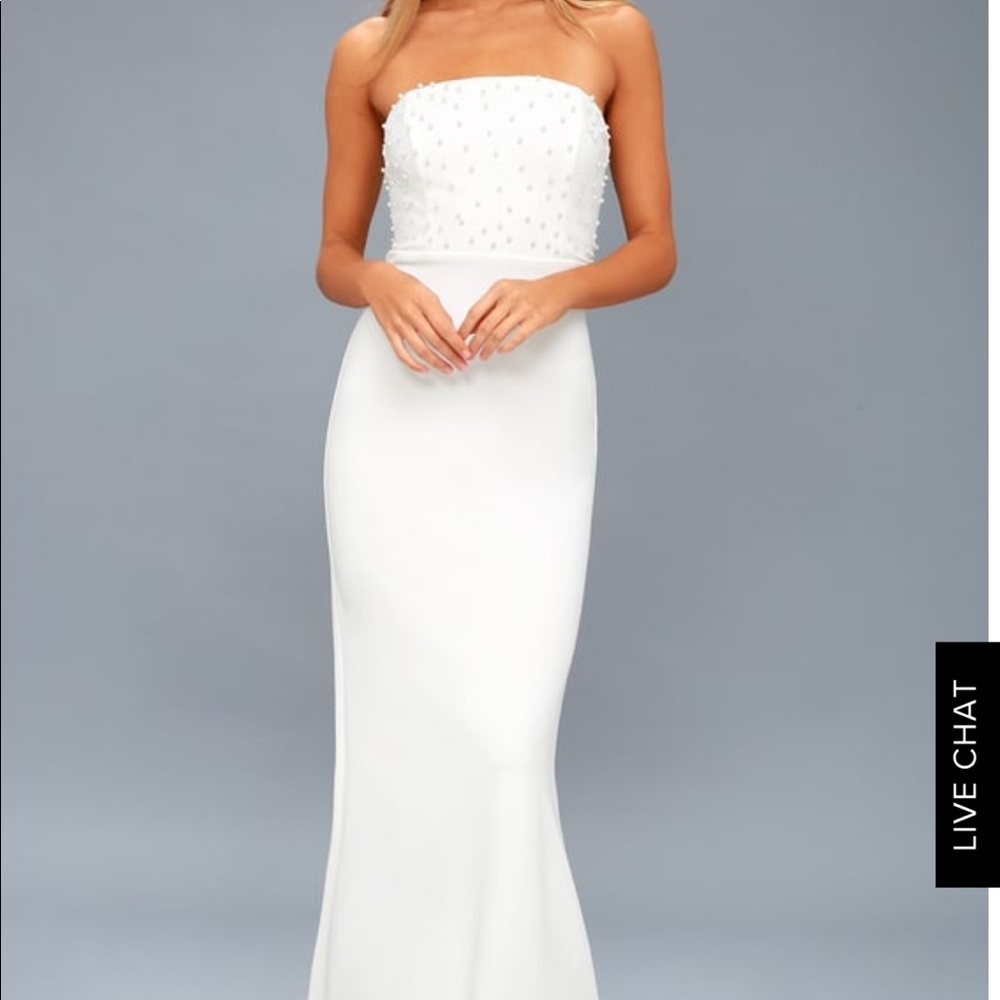 Lulu’s Blair White Pearl Strapless Dress - Size S